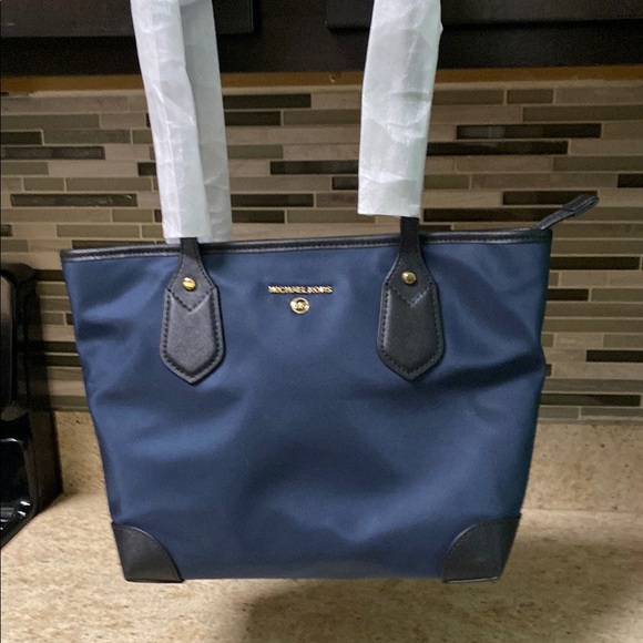Michael Kors Handbags - Michael Kors Blue and Black Tote with Gold Accents Nylon